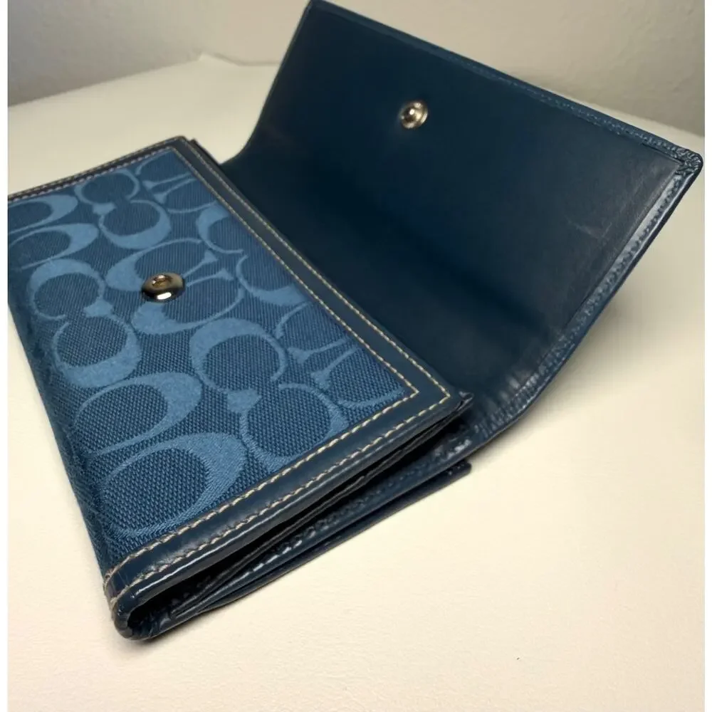 Coach Vintage Signature Blue Jacquard Canvas Trifold Slim Envelope Wallet NWOT 7